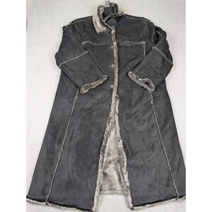 Utex Design Coat Womens 2X Black Faux Suede Faux Fur Lined Long Shearling Button